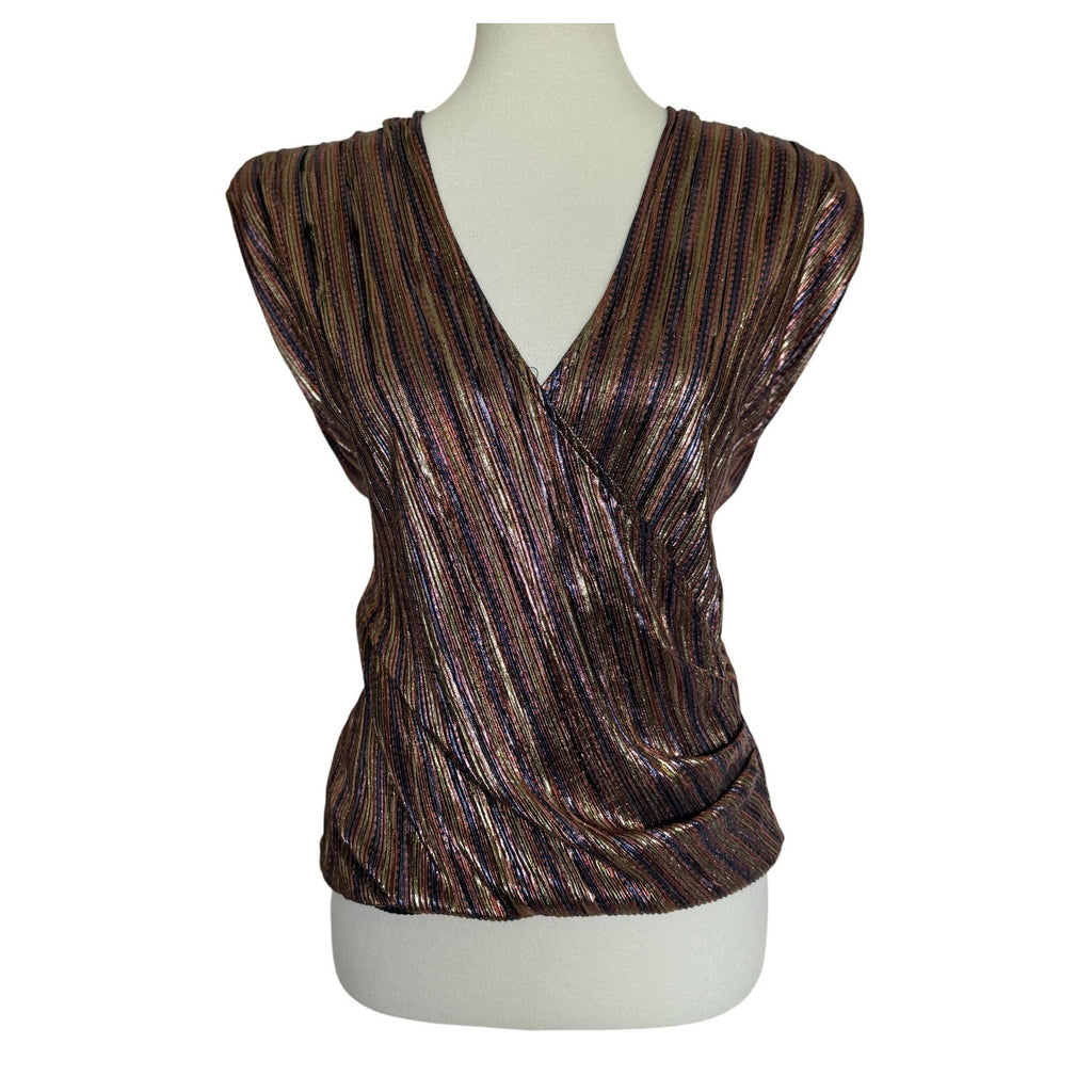 RAMY BROOK Serena Metallic Sleeveless Top - Navy Combo Lame - Size Medium