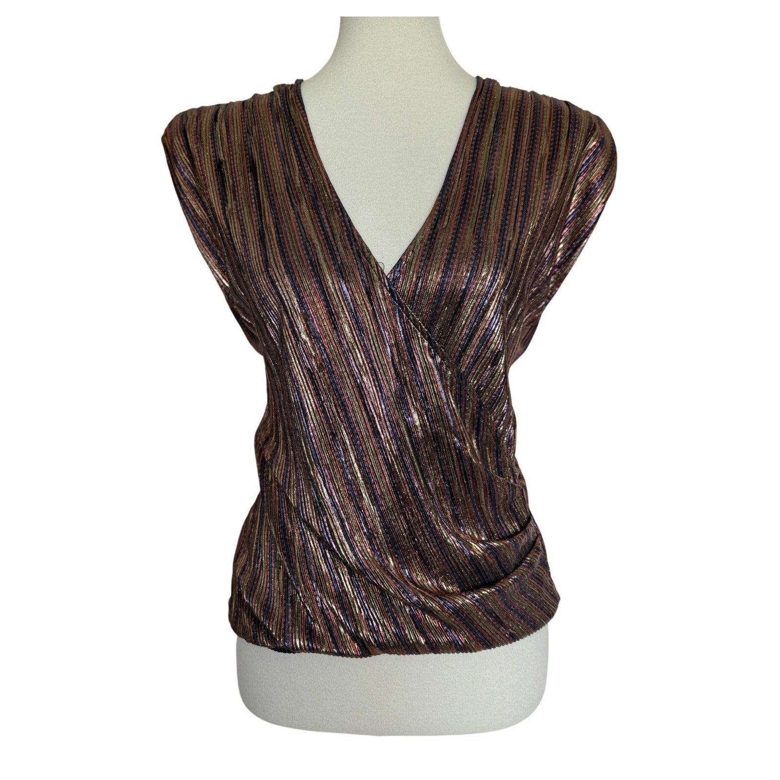 RAMY BROOK Serena Metallic Sleeveless Top - Navy Combo Lame - Size Medium