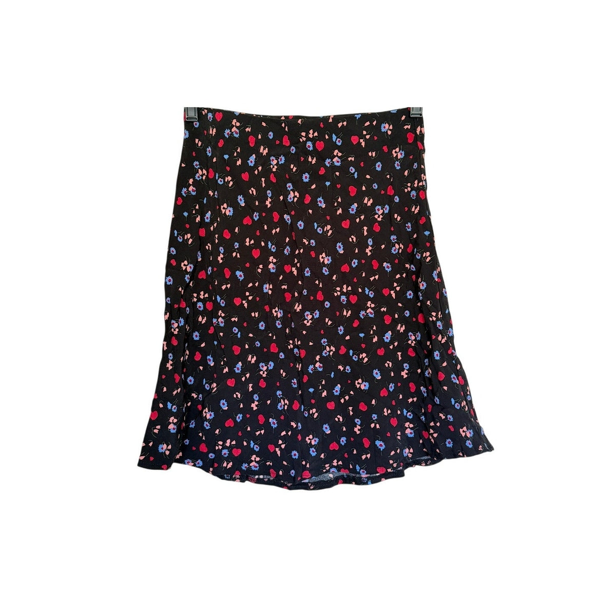 Nobody's Child Camilla Bias Mini Skirt - Black Ditsy Heart and Floral - Size 6