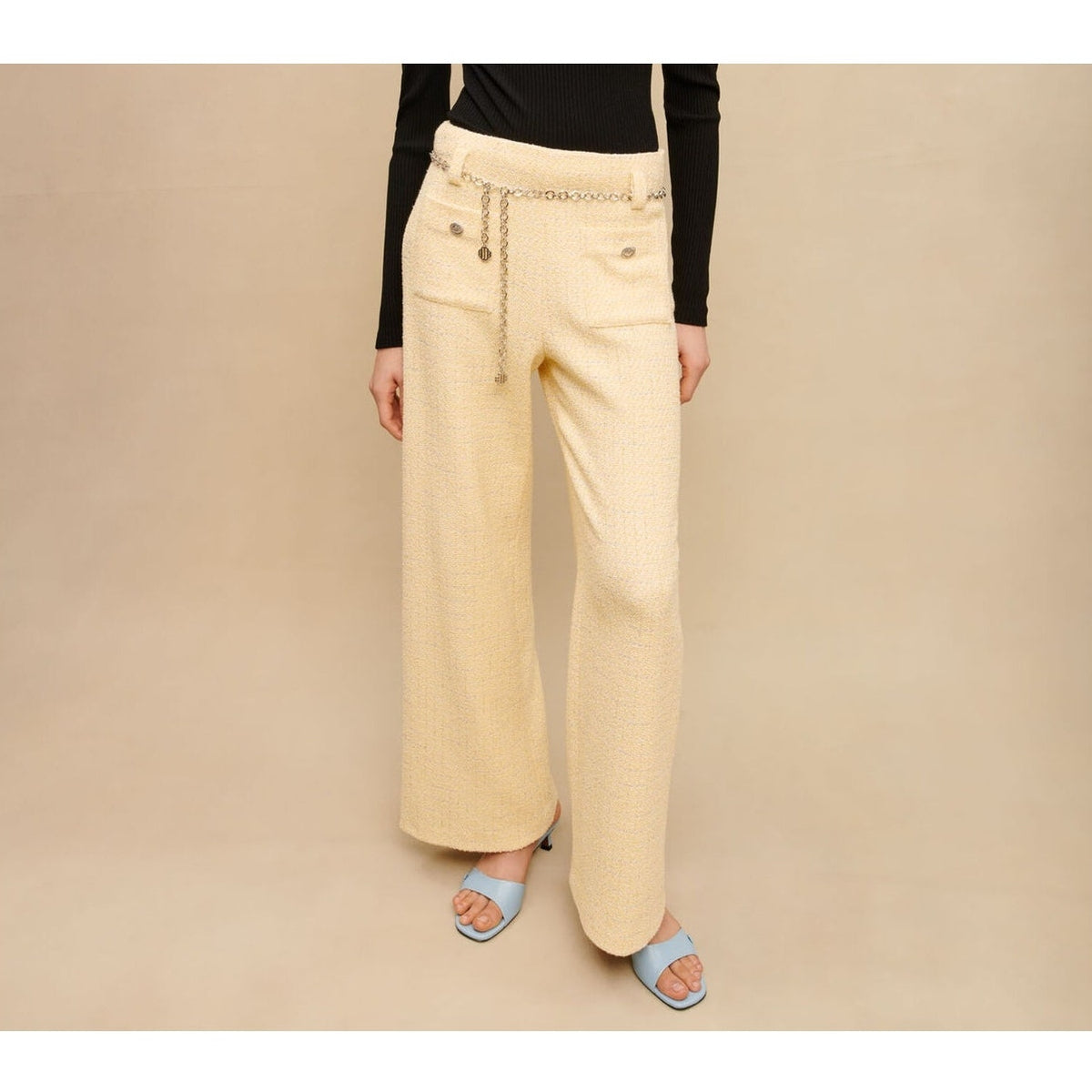 Maje Tweed Pants - Pale Yellow - Size FR 36 / Small