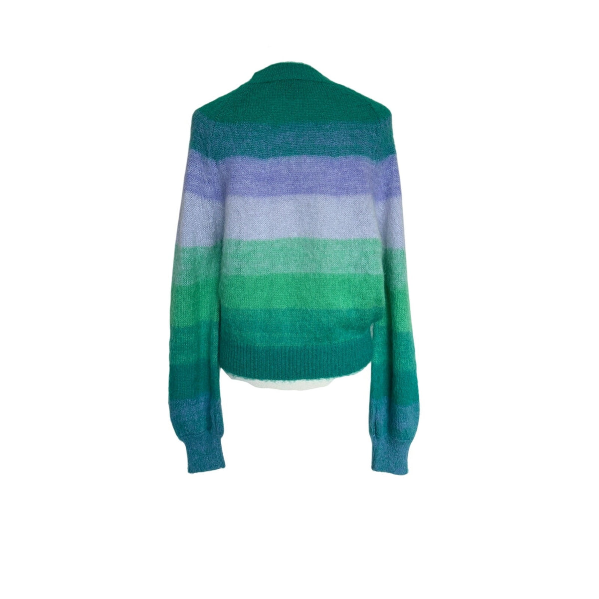 MAJE Millao Striped Knitted Sweater - Green Pastel - Size Small