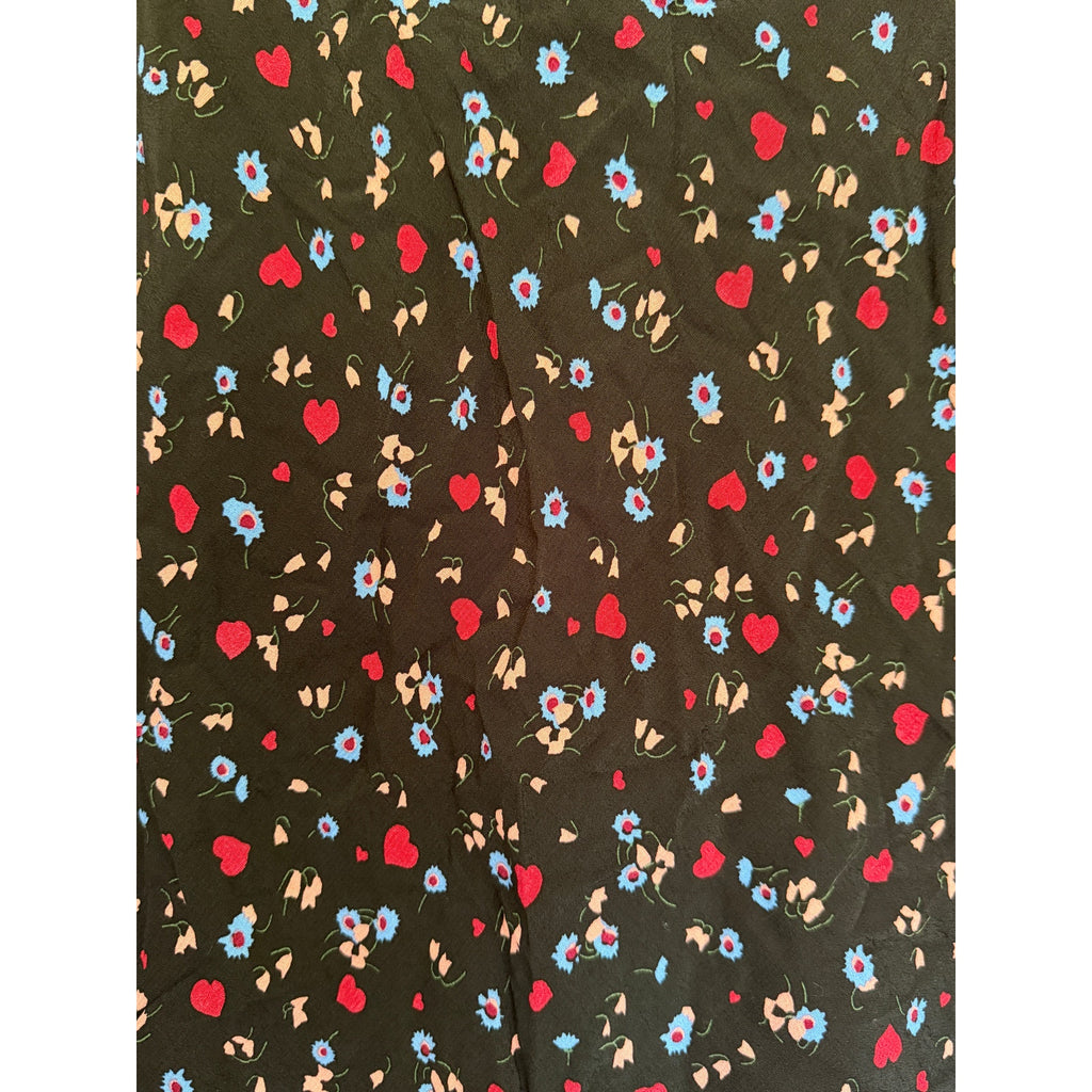 Nobody's Child Camilla Bias Mini Skirt - Black Ditsy Heart and Floral - Size 6