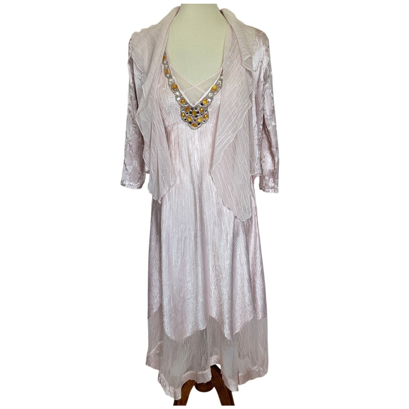 Komarov Beaded Crinkle Dress and Matching Jacket - Light Pink - Size Small