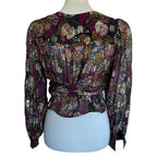 BA&SH Leia Printed Cropped Wrap Top - Emerald - Medium