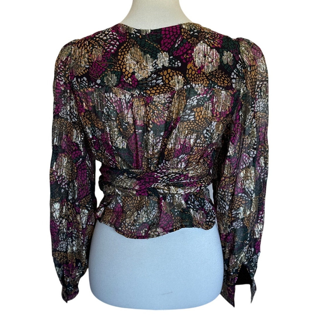 BA&SH Leia Printed Cropped Wrap Top - Emerald - Medium