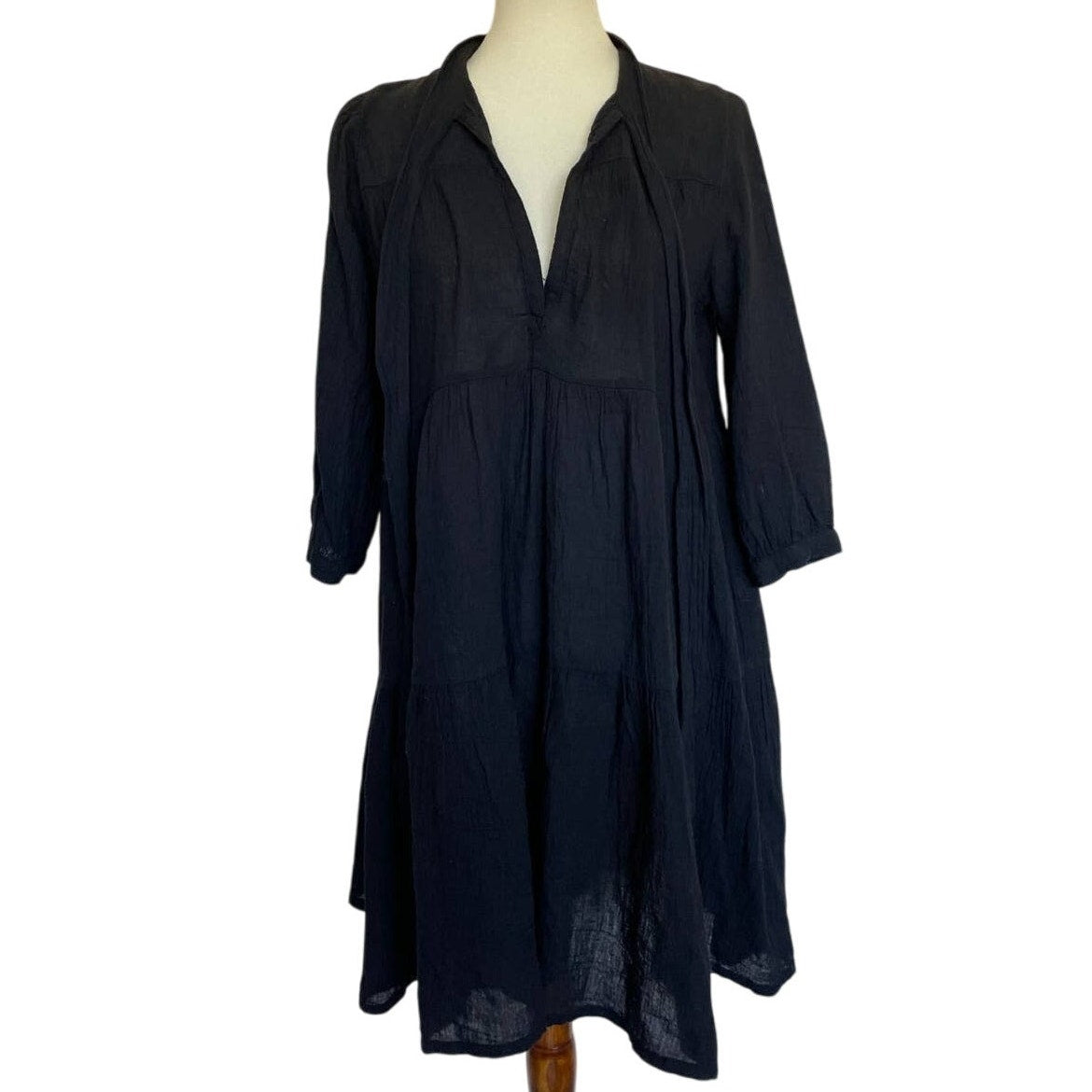 Honorine Giselle Cotton Gauze Black Tiered Dress - XS