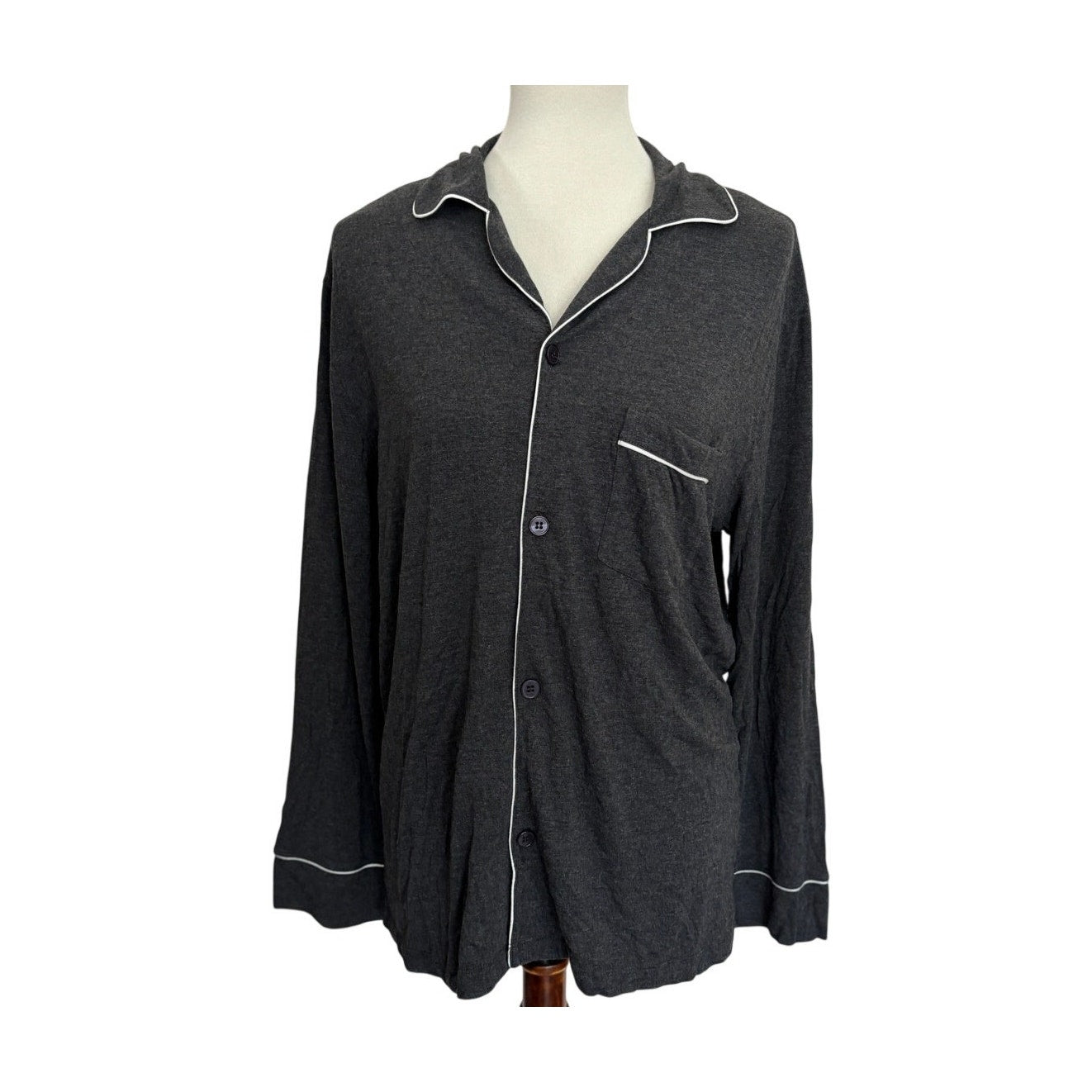 Eberjey William Pajama Top - Charcoal Heather/Ivory - Size Medium