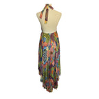 Alice + Olivia Silk Halter Asymmetric Hem Maxi Dress - Multicolor Print - NWT Size 8