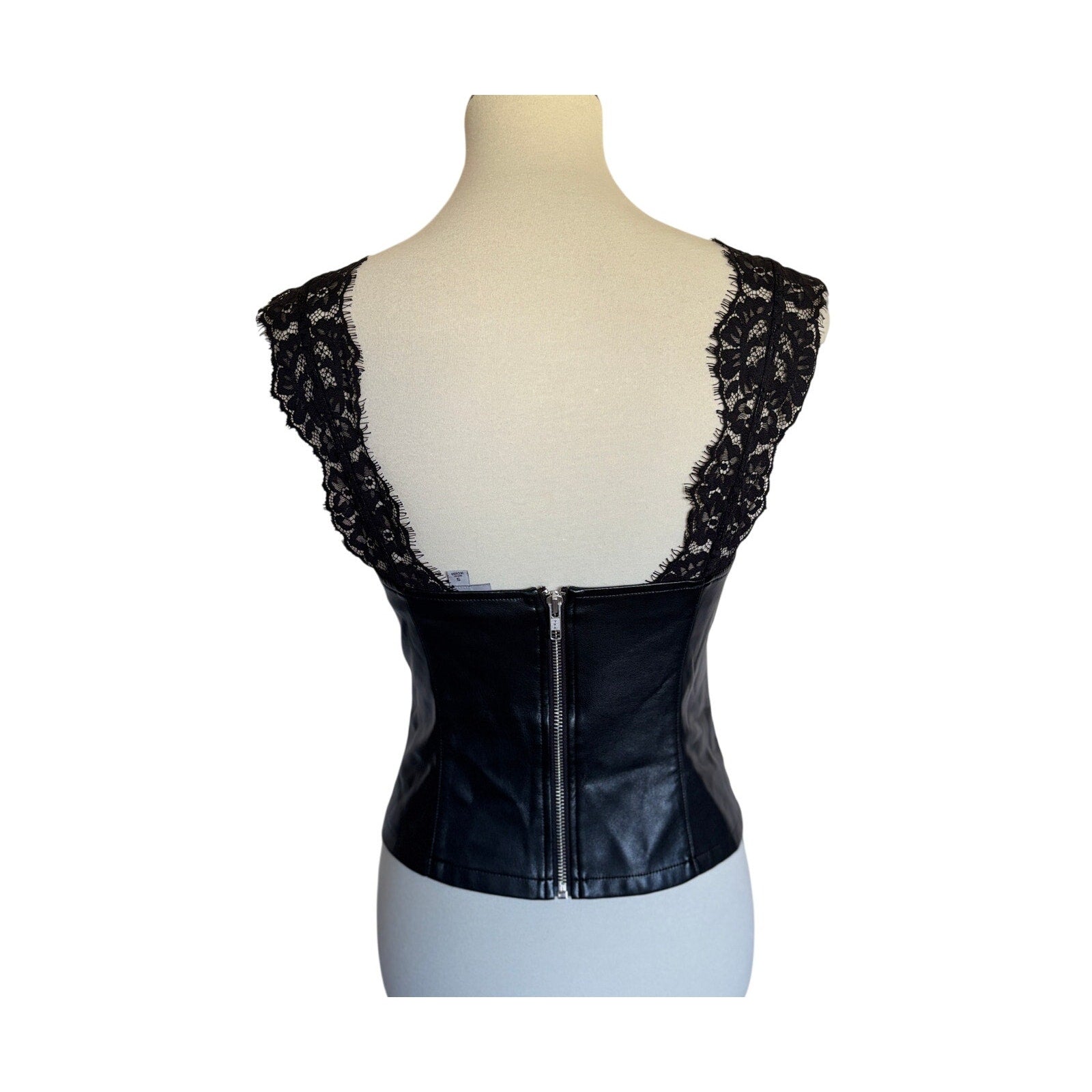CAMI NYC Faux Leather Lace Strap Top - Black - Size Small