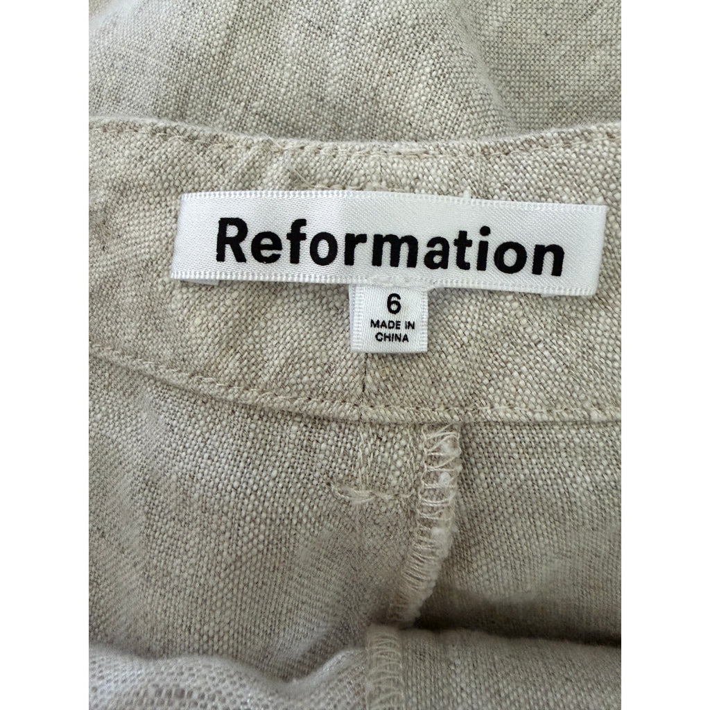 Reformation Freddie Linen Pant - Oatmeal - Size 6