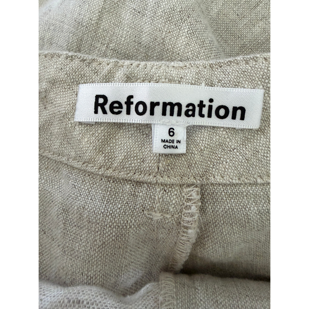 Reformation Freddie Linen Pant - Oatmeal - Size 6