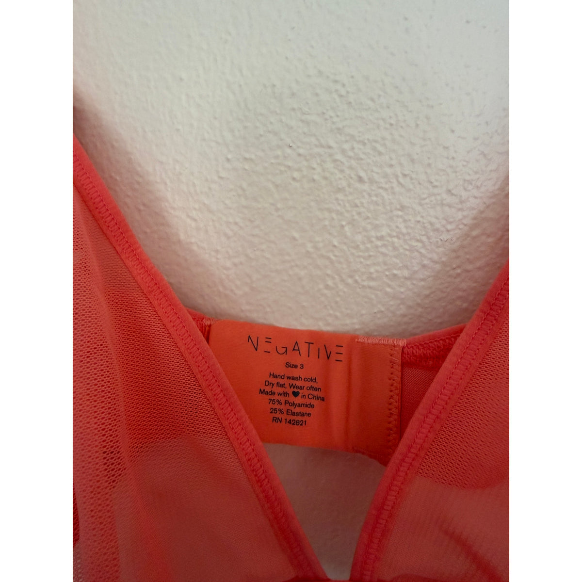 Negative Underwear Sieve Triangle Bra - Coral - Size 3 / 36 C D