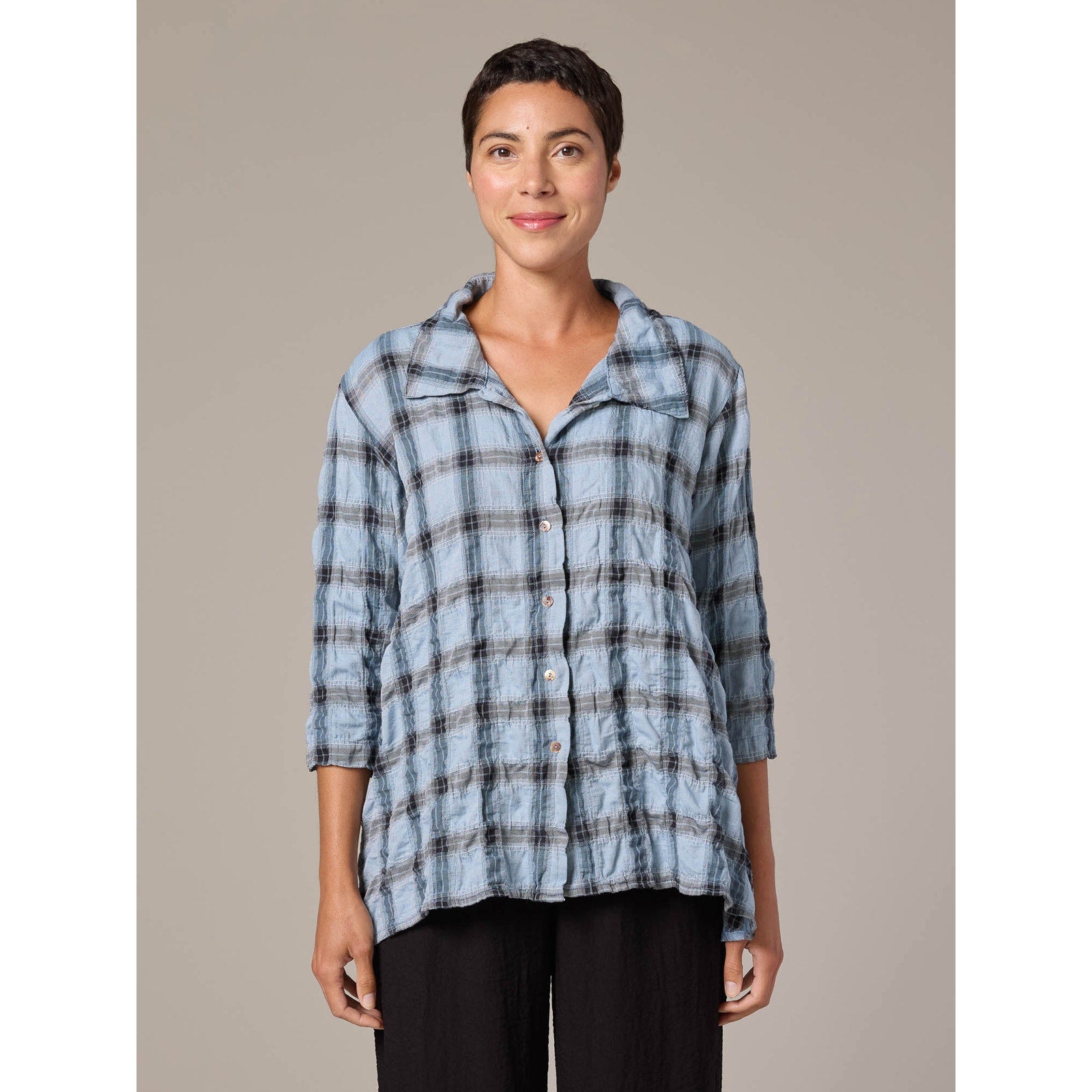 Cut Loose Crinkle Plaid Hi-Low Shirt - Medium - 0387945