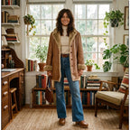 Vintage Penny Lane Leather Fur Trim Coat - Tan - Size Large