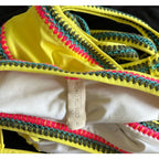 Cosita Linda Embroidered Edge Triangle Bikini Set - Yellow / Multi - Size Small
