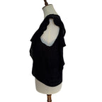 Michael Stars Double Gauze Cotton Flounce Shoulder V Neck Top - Black - M