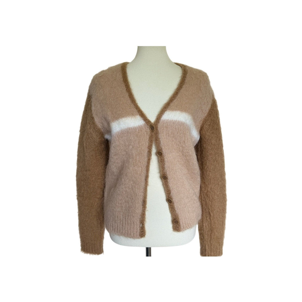 Maje Brushed Mohair V Neck Cardigan - Camel Tan - Size 2 / Medium