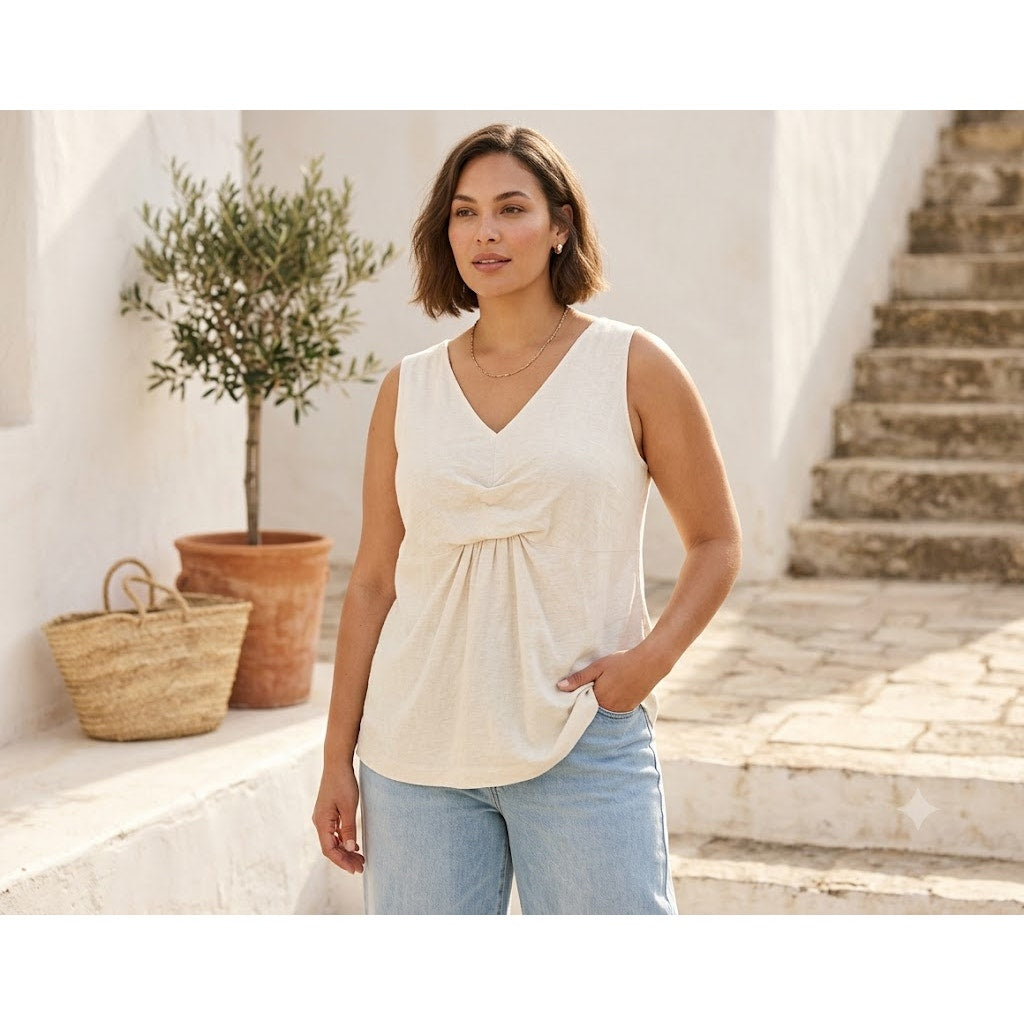 MARINA RINALDI Flax Linen Tank - Ivory - Size Large