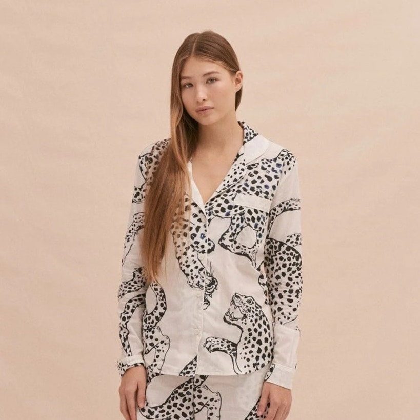 Desmond & Dempsey Long Sleeve Pajama Top - The Jag Cream - XS