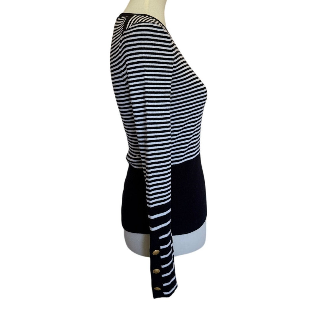 ME+EM Striped Merino Wool Sweater - Black/White - XS