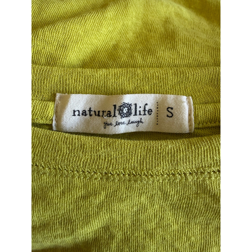 NATURAL LIFE Long Sleeve Embroidered Tee - Yellow and Brown - Size Small