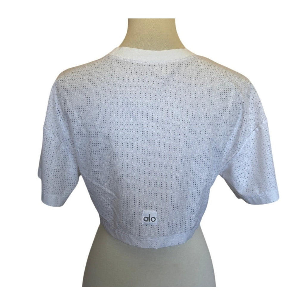 ALO Mesh Cropped Mirage Tee - White - Size Small