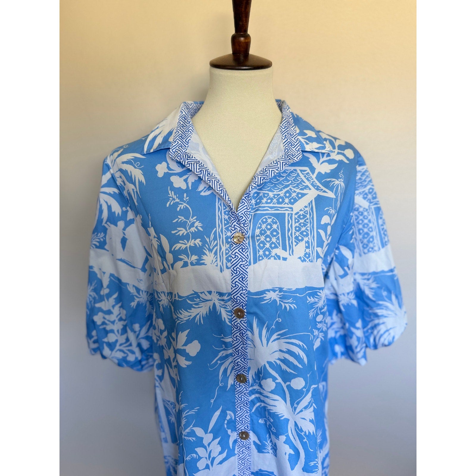 Patty Kim Claudia Button Down Blouse - Blue/White - XL
