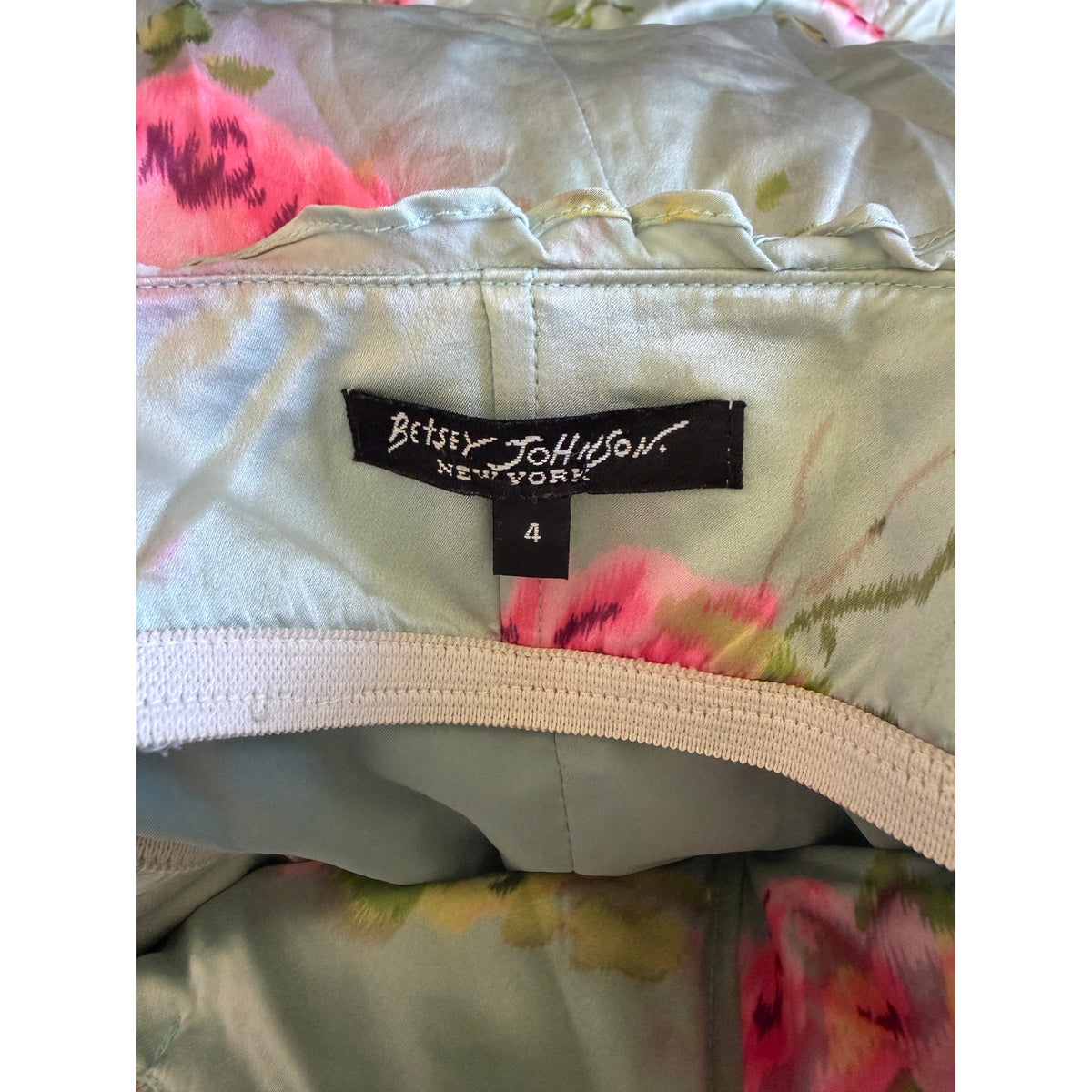 Vintage Betsey Johnson New York Silk Halter Dress - Light Blue and Pink Floral - Size 4