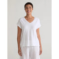 CUT LOOSE - Linen Cotton Jersey V-Neck Cap Tee - 5016262 - White - Medium