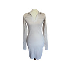 COTTON CITIZEN Ibiza Ribbed Long Sleeve Polo Mini Dress - Cream - Size  L