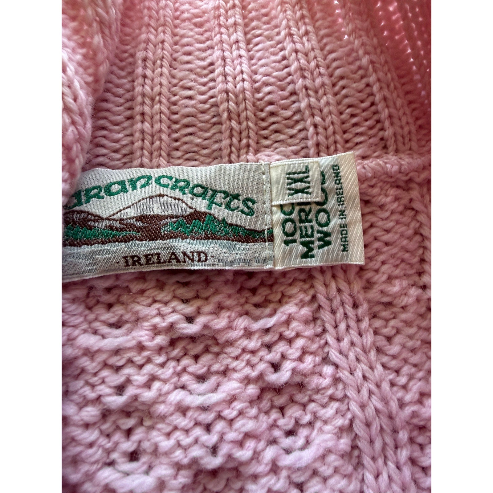 Aran Crafts Pink Merino Wool Full Zip Cardigan Sweater - XXL