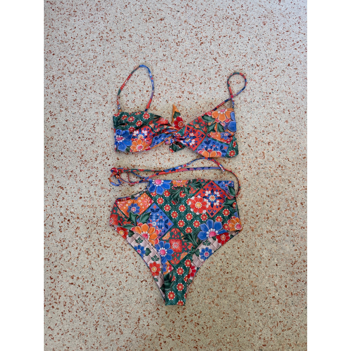 Agua Bendita Glenda and Lucille Reversible Tile Bikini Set - Multicolor -