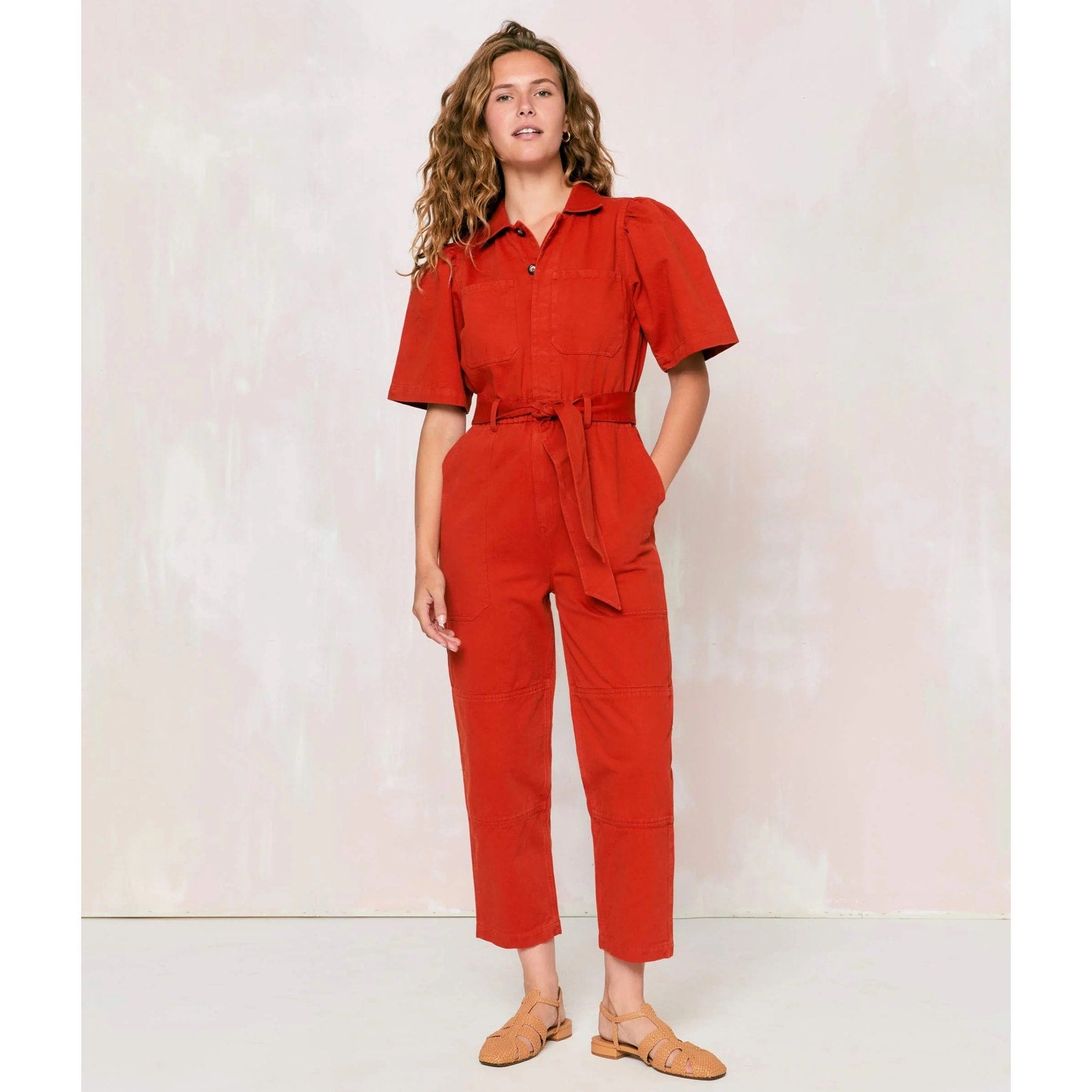 Christy Dawn The Sienna Oranic Denim Jumpsuit - Sedona Red - Size Small