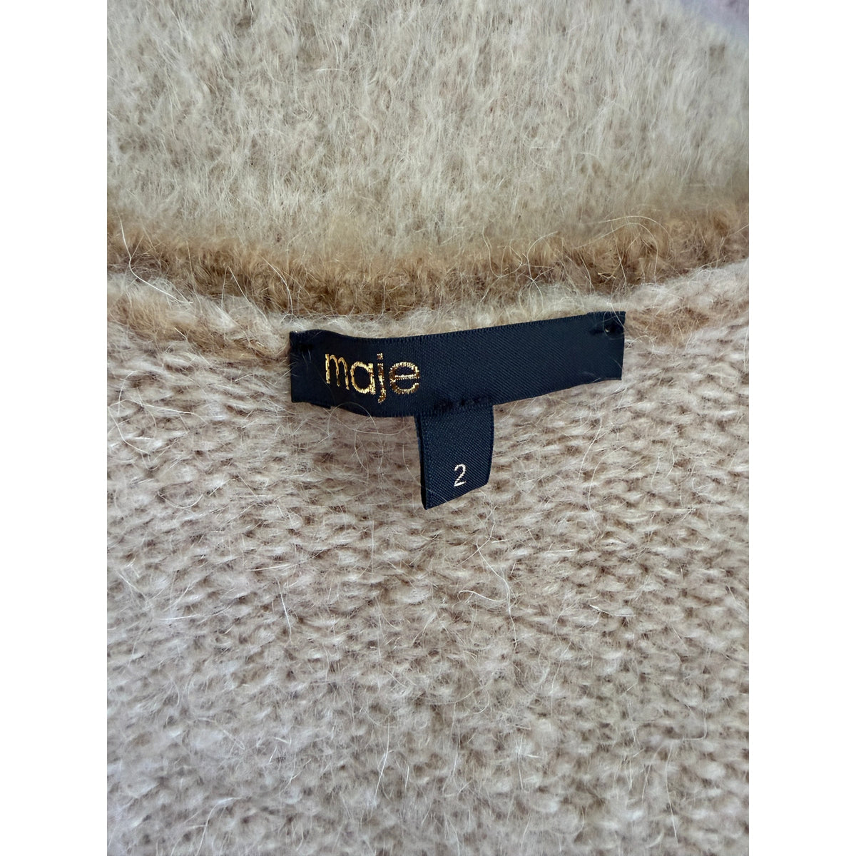 Maje Brushed Mohair V Neck Cardigan - Camel Tan - Size 2 / Medium