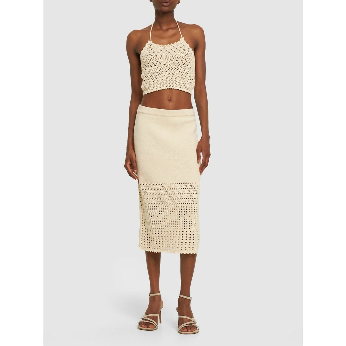 Reformation Carter Novelty Knit Skirt and Grayson Top Set - Cream - Size XS/S