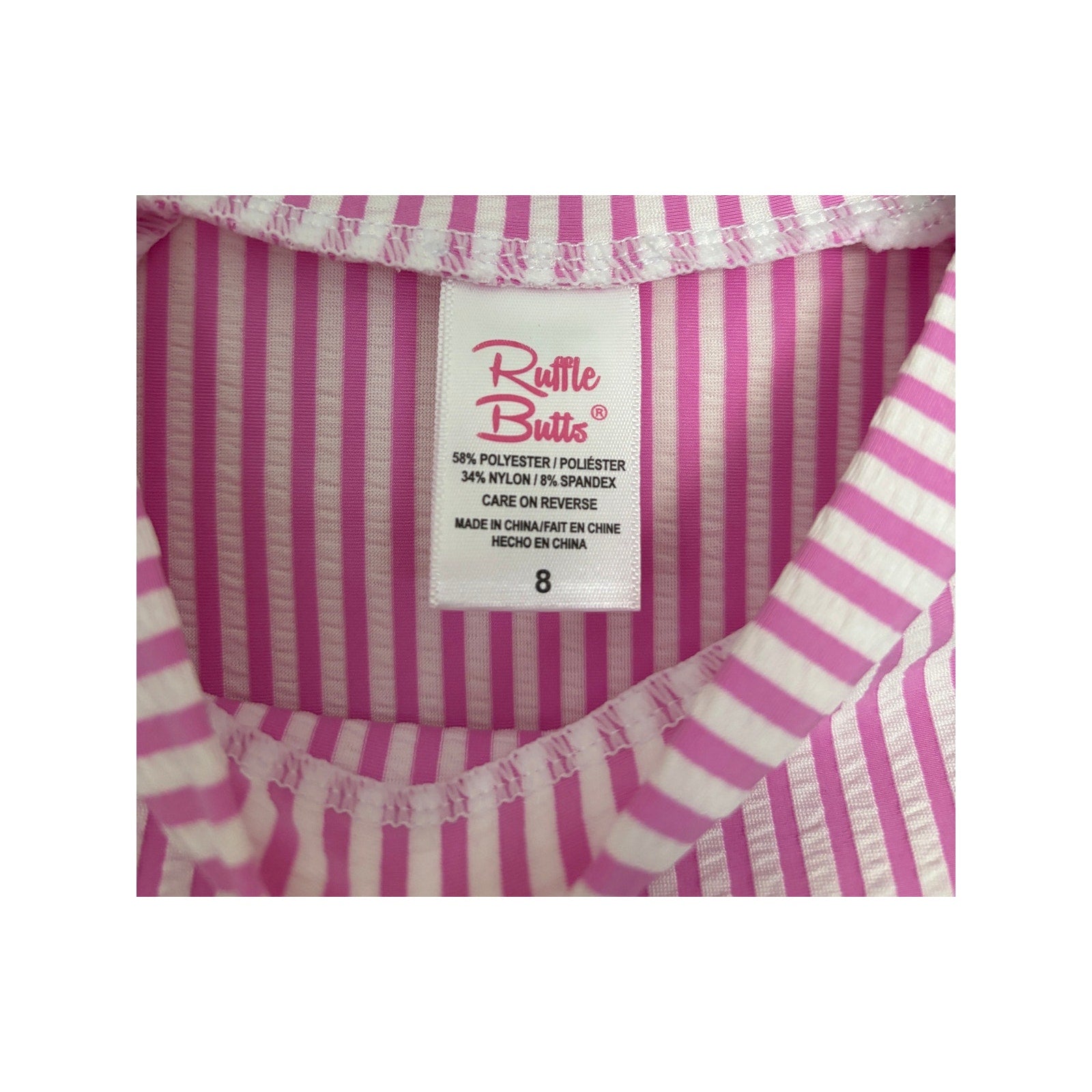 RUFFLEBUTTS Girls Pink Seersucker Short Sleeve Rash Guard Swim - Size 8 Set