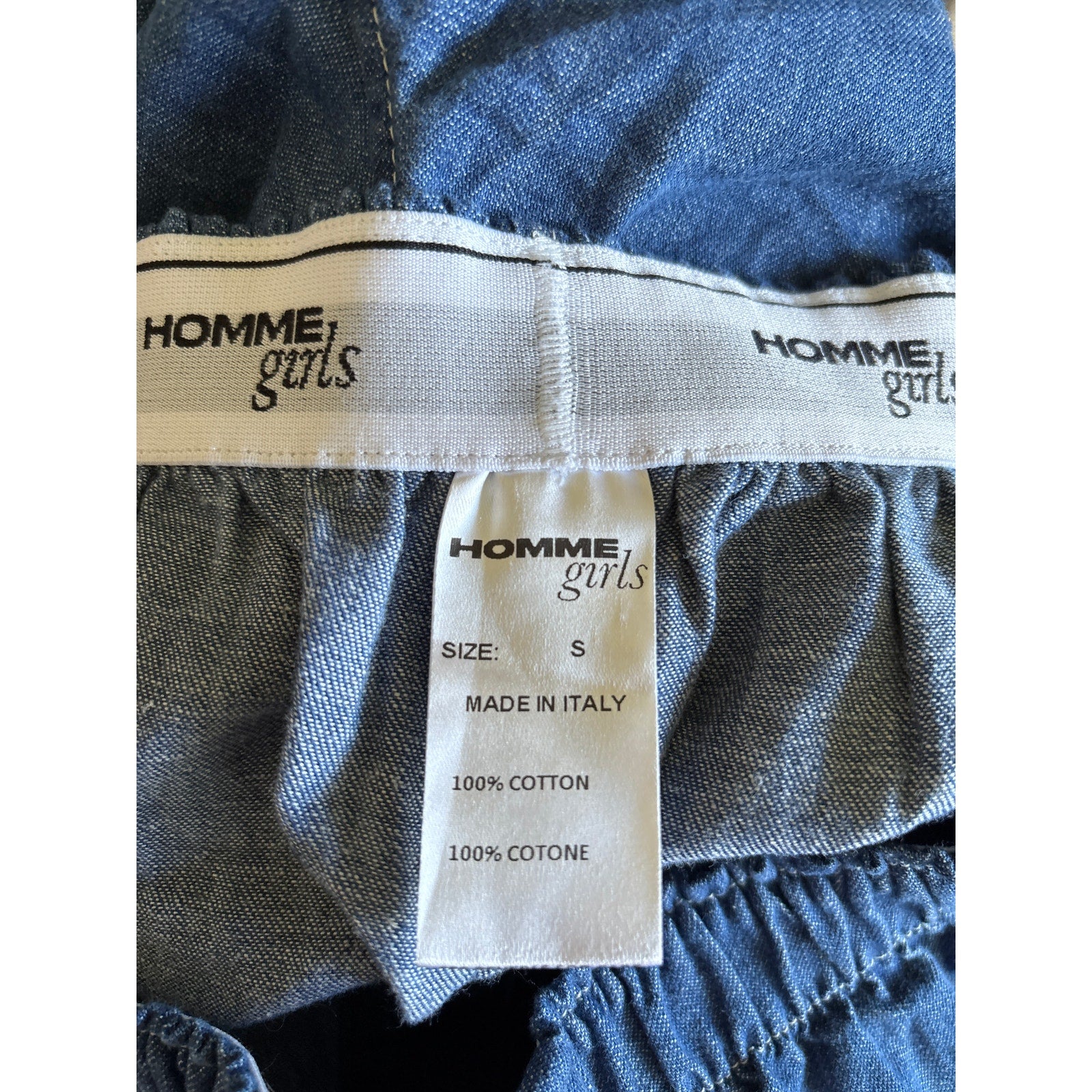Homme Girls Elastic Waistband Denim Boxer Shorts - Blue - Size Small