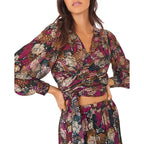 BA&SH Leia Printed Cropped Wrap Top - Emerald - Medium