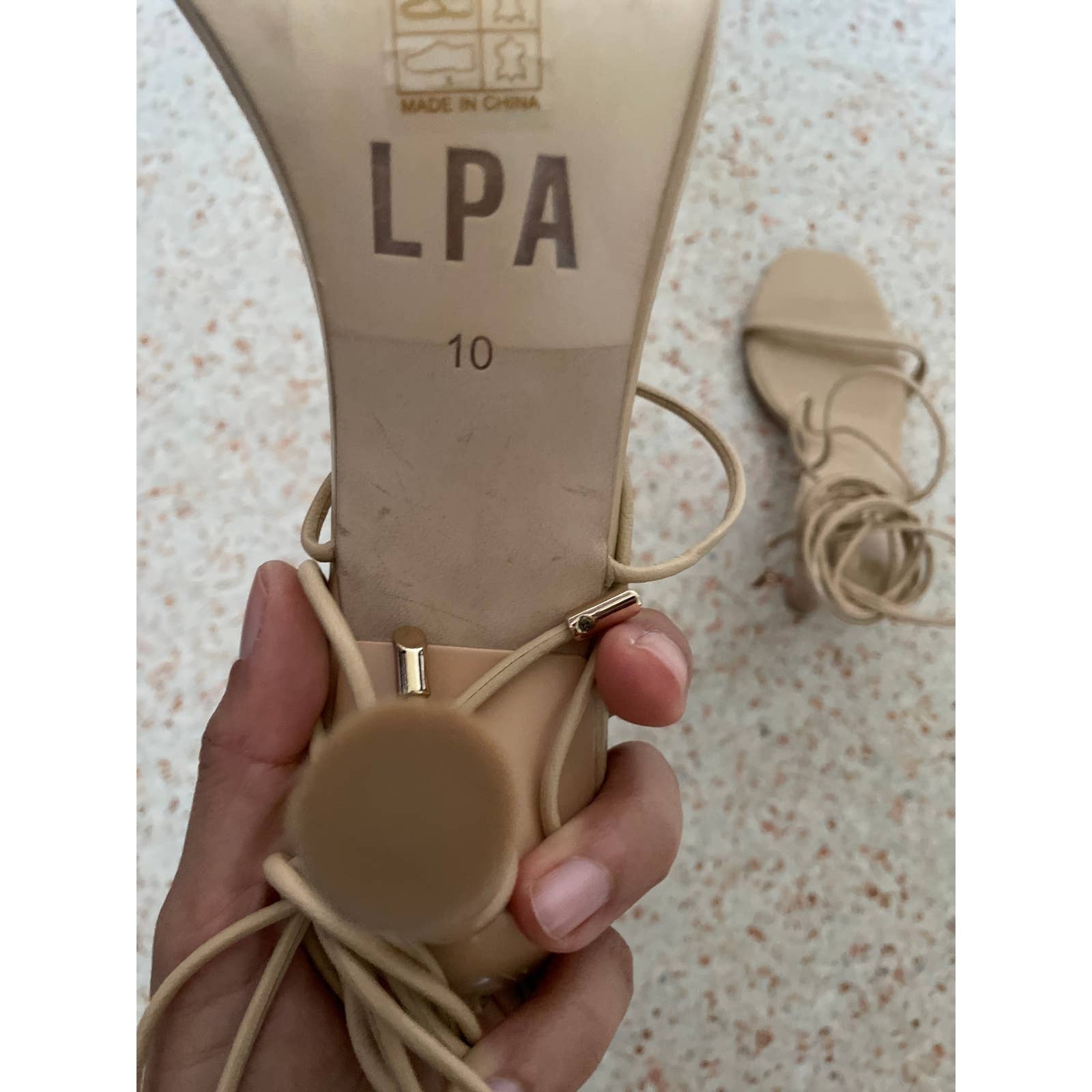 LPA Mel Lace Up Heeled Sandal - Nude - Size 10