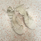 LPA Talia Leather Ankle Wrap Sandal Heels - Ivory - Size 10