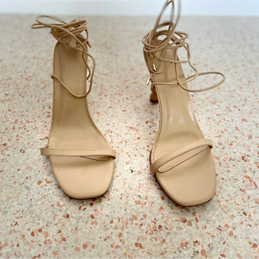 LPA Mel Lace Up Heeled Sandal - Nude - Size 10
